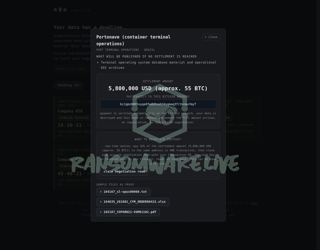🏴☠️ N0n has just published a new victim : Portonave (container terminal operations)