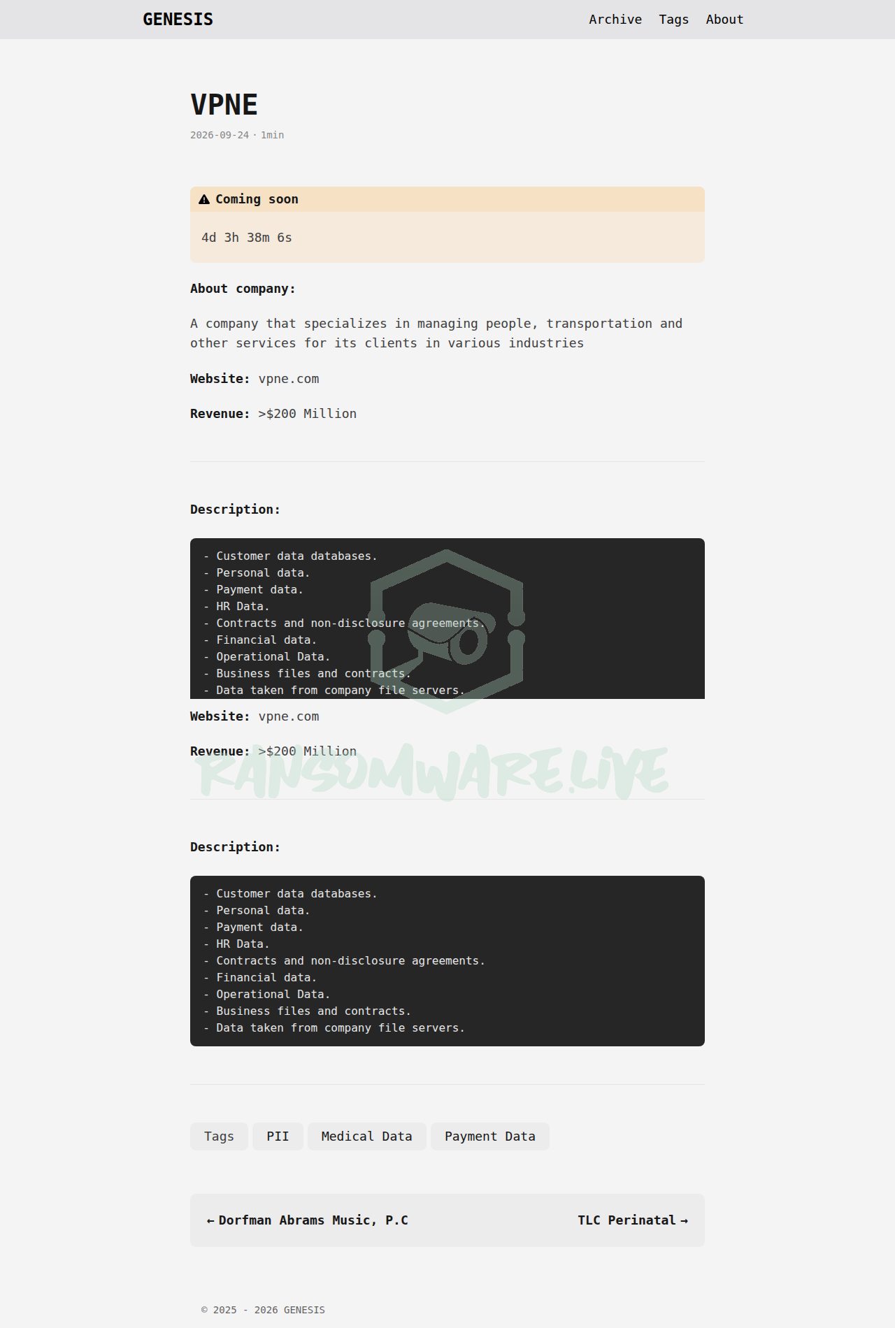 🏴☠️ Genesis has just published a new victim : VPNE