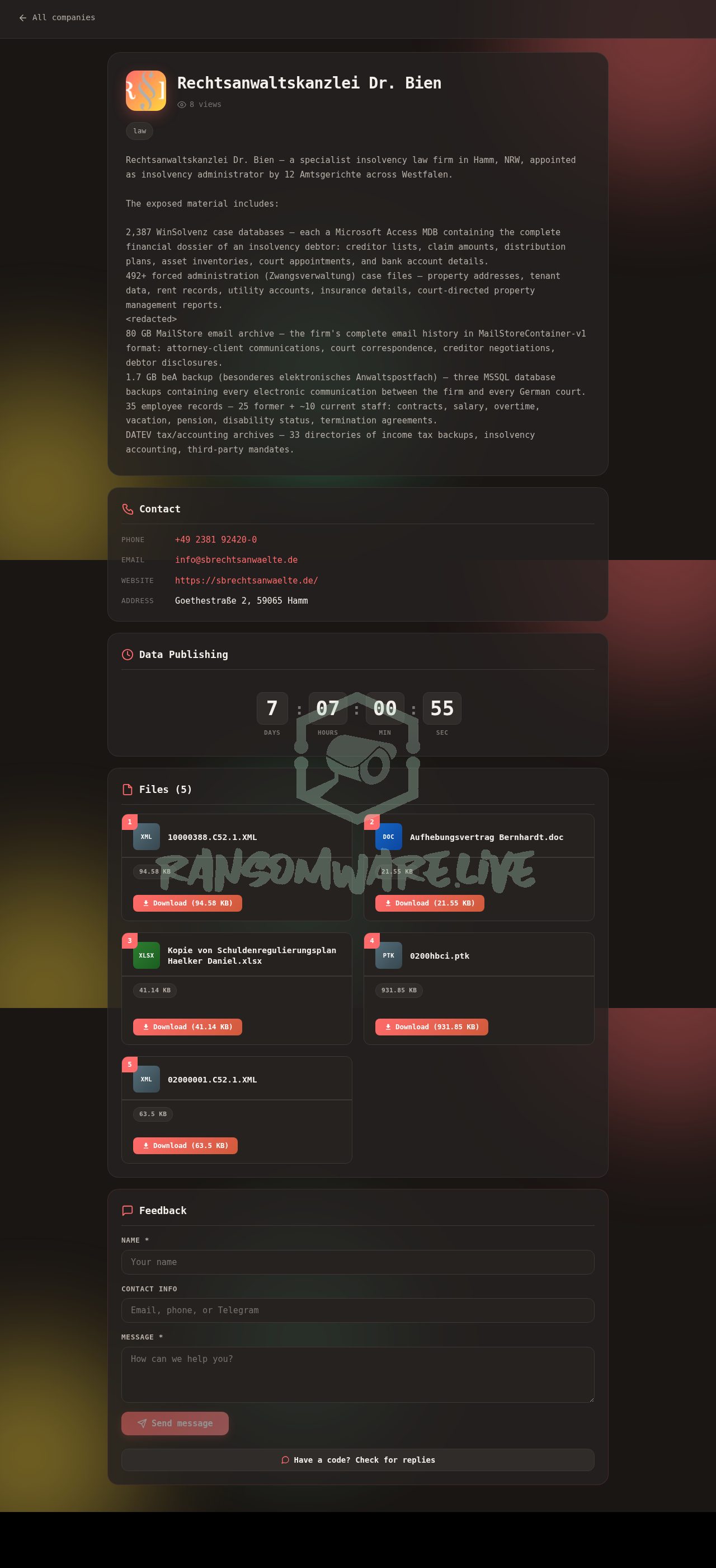 🏴☠️ Aurora has just published a new victim : Rechtsanwaltskanzlei Dr. Bien