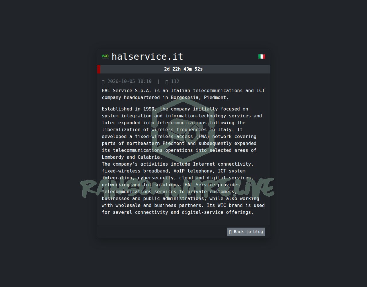 🏴☠️ Safepay has just published a new victim : halservice.it
