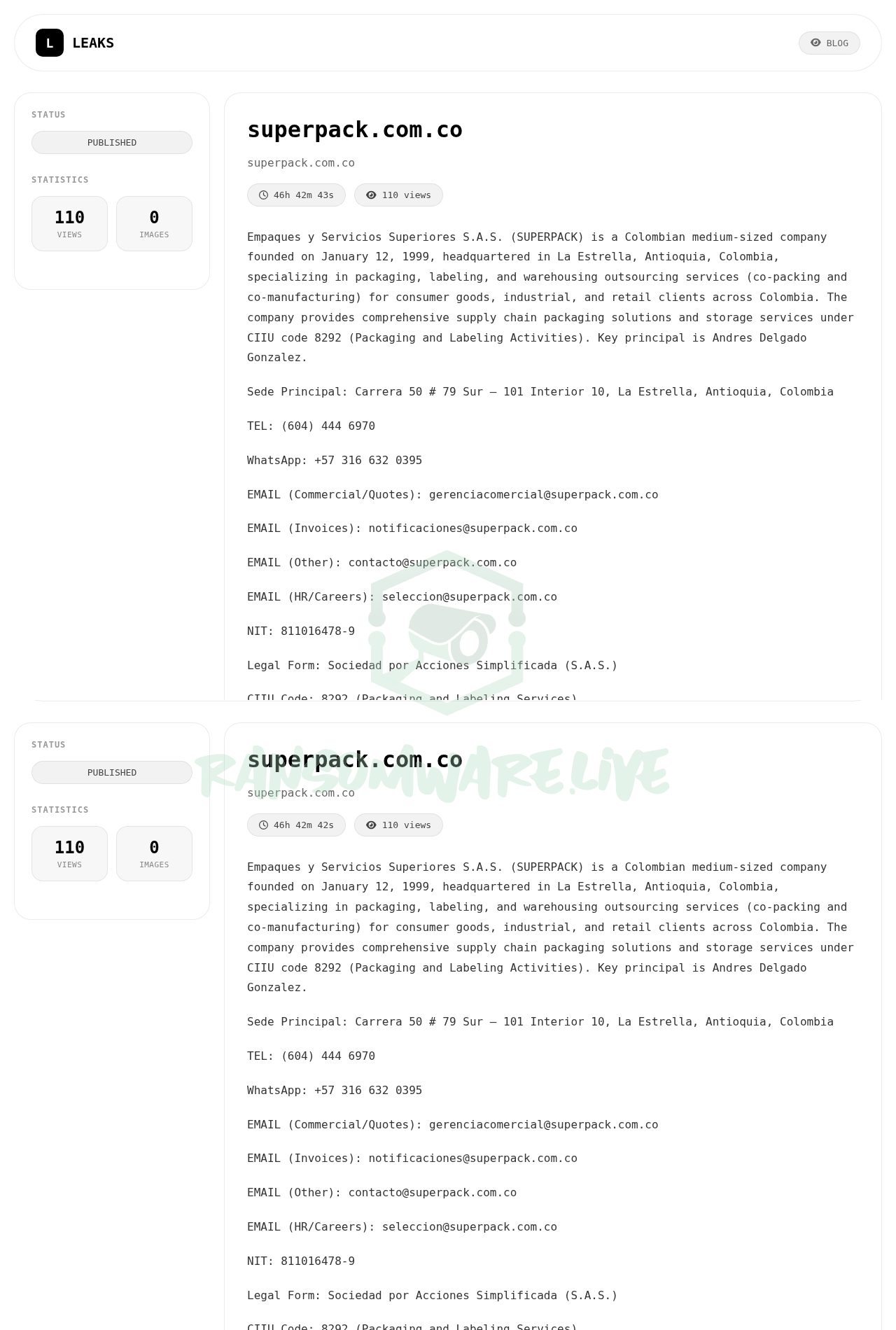 🏴☠️ Krybit has just published a new victim : superpack.com.co