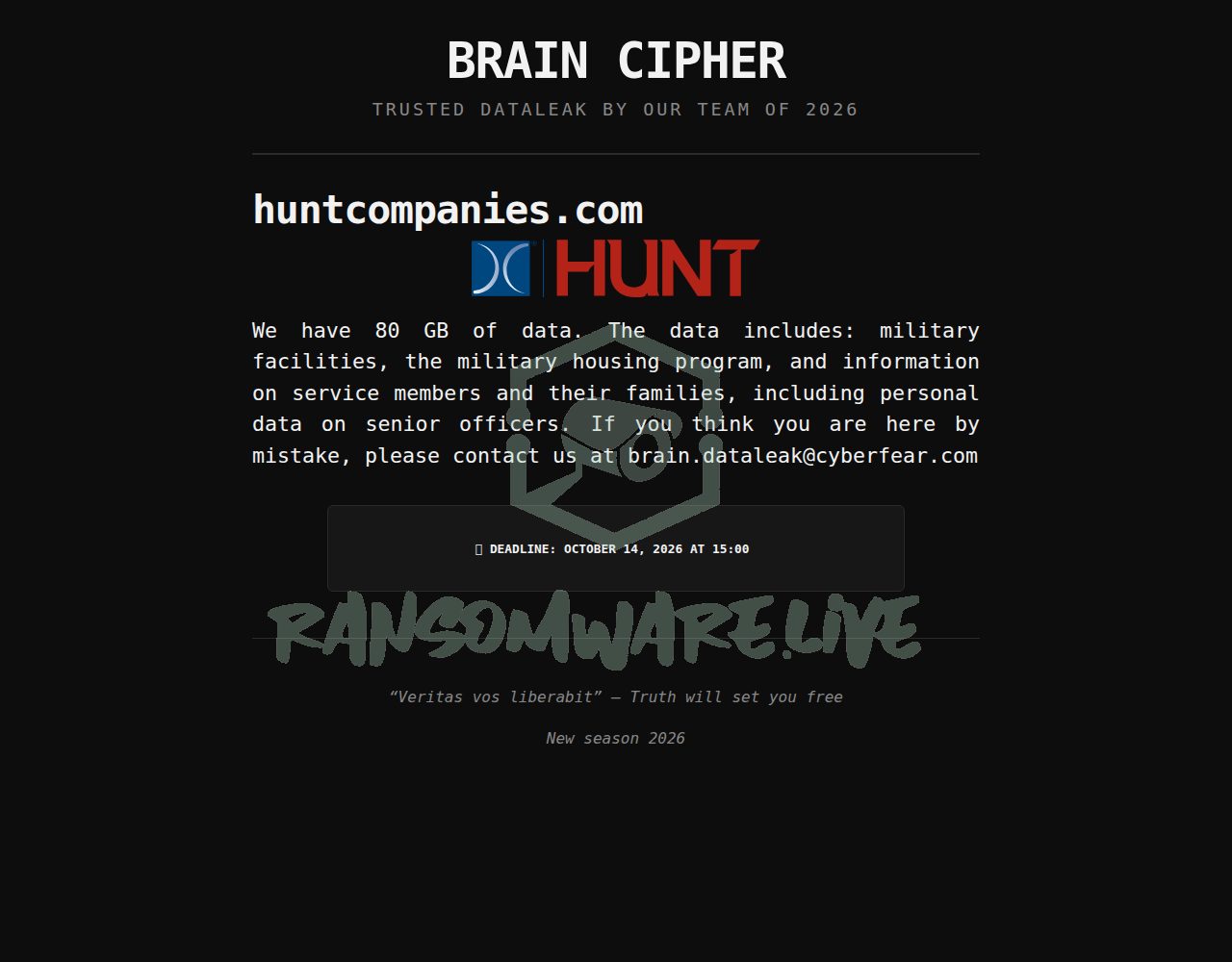 🏴☠️ Braincipher has just published a new victim : huntcompanies.com